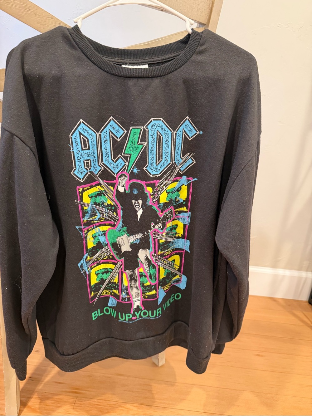 AC/DC Black Crewneck Sweatshirt with Neon Band Graphic